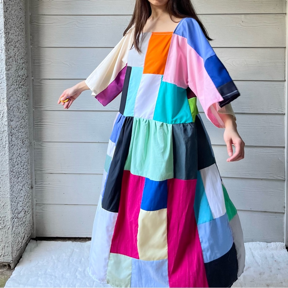 Handmade Quilted Patchwork Colorblock Dress SKU 12157 - Picture 3 of 14